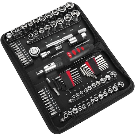 All-Source 1/4 In., 3/8 In. Drive 6 & 8-Point Standard/Metric Mechanic & Automative Tool Set 83-Piece HM85